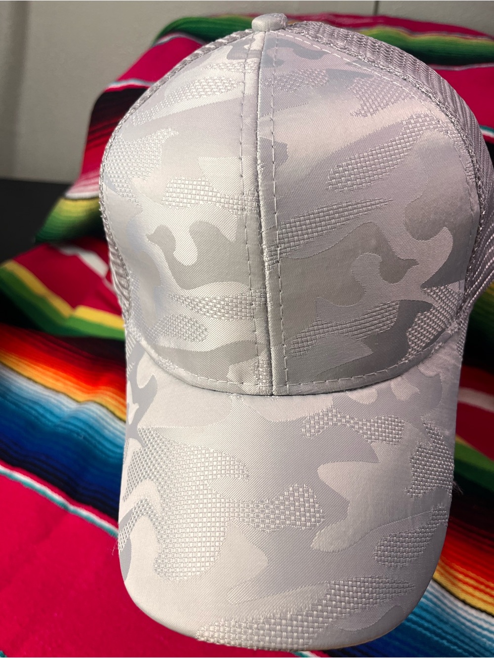 Grey, subtle camo print, Trucker Hat with messy bun back